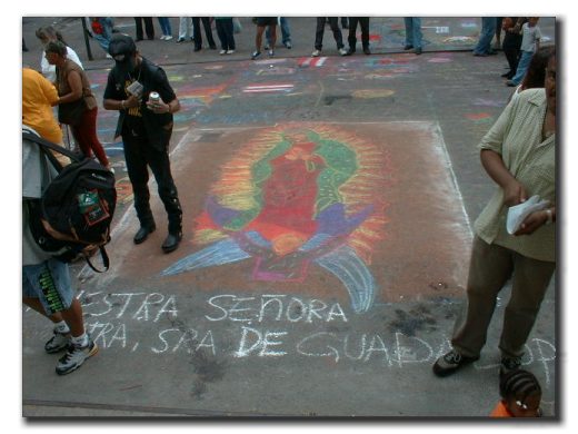 Chalk drawing of the Lady ofGuadalupe.