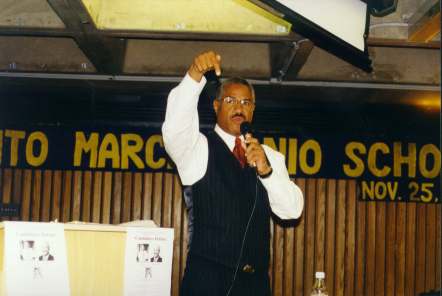 Candidate Felipe Luciano speaks during the debate with vigor