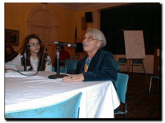 Picture of teenager Lady Ann Ceballo asks Petra Allende about living in East Harlem in the 1950s