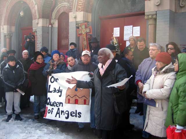 Photo parishioners, beseaching Cardinal Egan to keep their beloved church open.