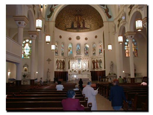 Picture of the church alter from the back doors.