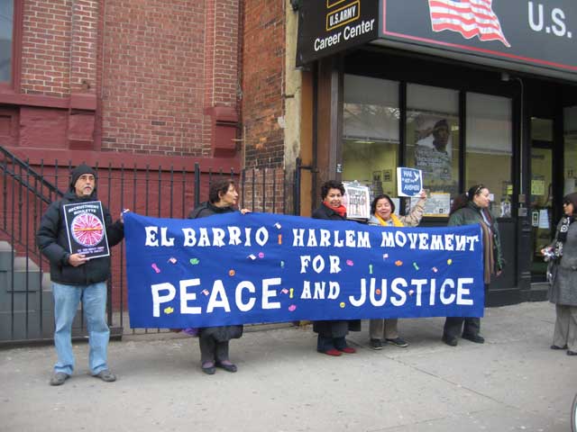Photo local activist protesting the war in Irag at East 103rd Street in front of the Army Recruitment Center